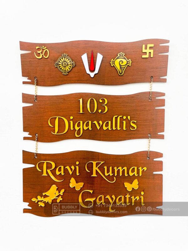 FullSizeRender_73 Name board wood 3 steps Venkateswara theme - Bubbly Decors