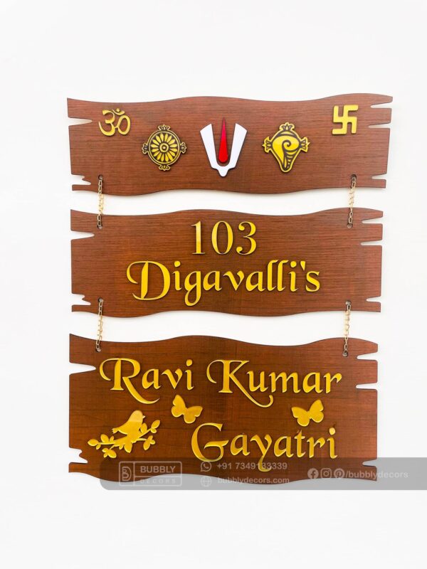 FullSizeRender_78 Name board wood 3 steps Venkateswara theme - Bubbly Decors