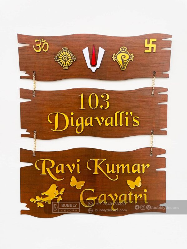 FullSizeRender_81 Name board wood 3 steps Venkateswara theme - Bubbly Decors