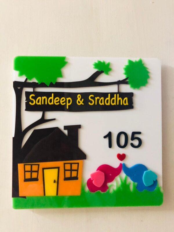 WFLS7205-pichi Name Board Elephants themed - Bubbly Decors