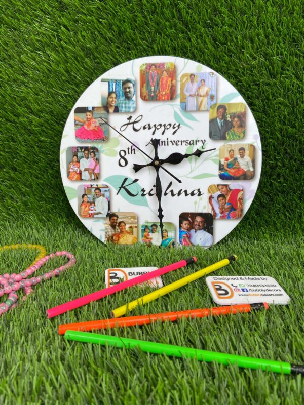 image_4e3b3196-1356-42b4-97e2-811c992d7e17 Wall clock with photos and message - Bubbly Decors