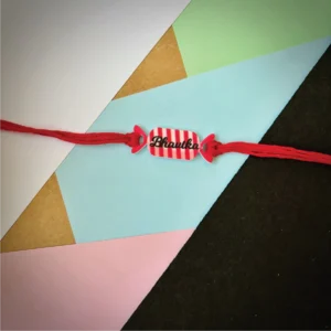 108-1-no-gift-candy-stripes-rakhiRed-1.webp Candy Stripes Rakhi Red - Personalised Rakhi for Brother by Bubbly Decors
