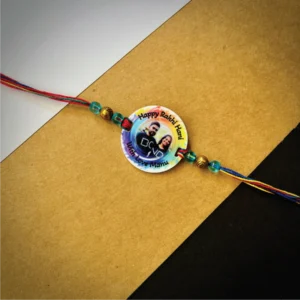 22-1-no-gift-rainbow-splash-photorakhi-1.webp Rainbow Splash Photo Rakhi - Personalised Rakhi for Brother by Bubbly Decors