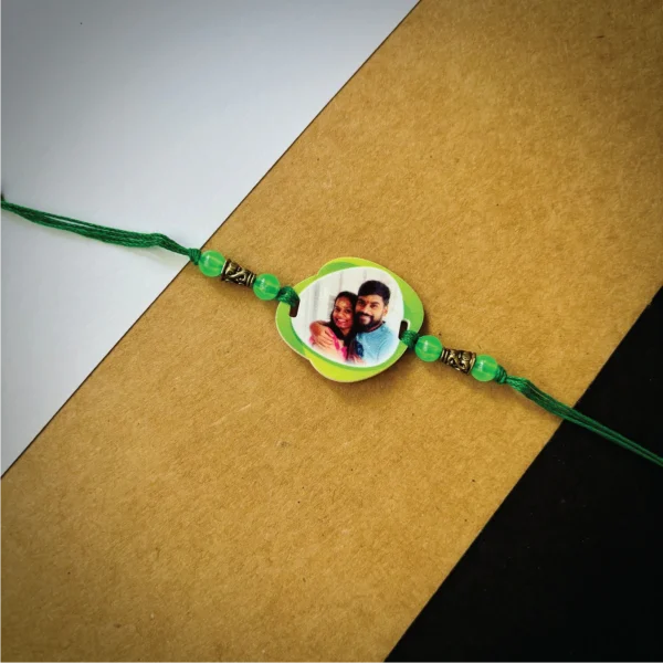 32-1-no-gift-photo-rakhigreen-1.webp Photo Rakhi Green - Personalised Rakhi for Brother by Bubbly Decors